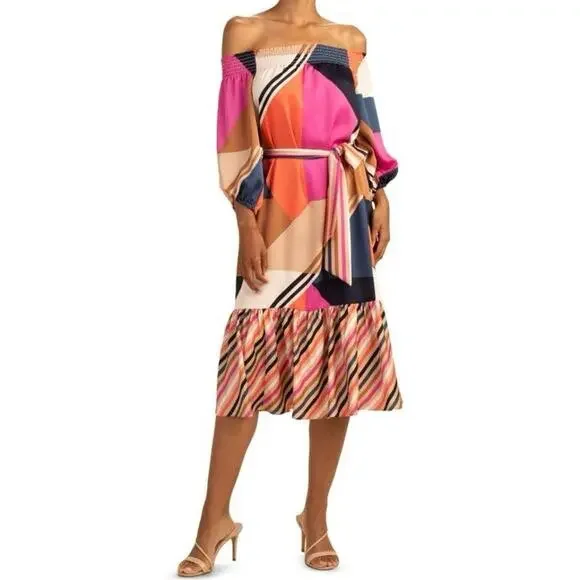 trina turk off shoulder dress Trina Turk Renai Off-Shoulder Tulle Midi Dress